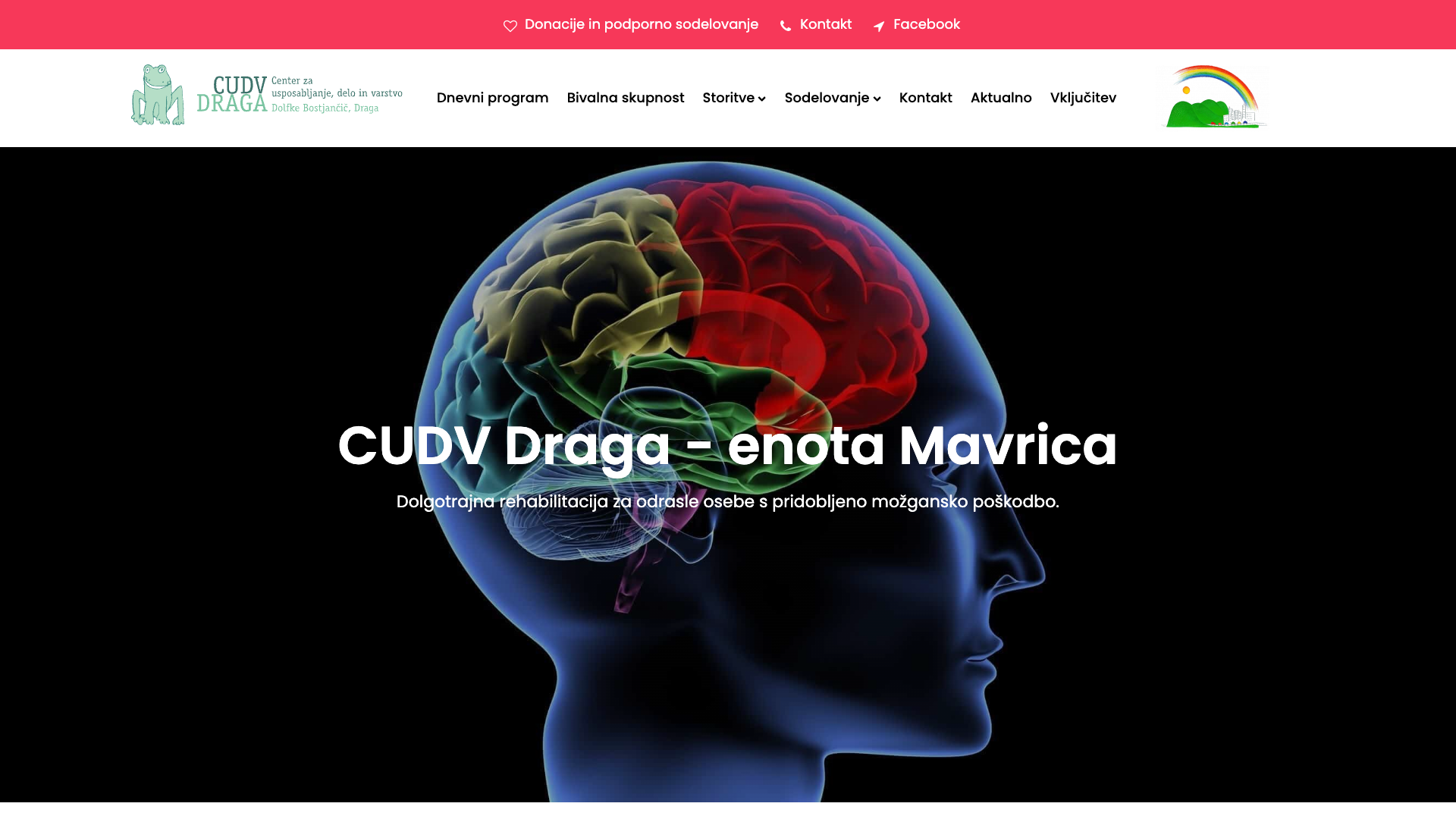 Screenshot of the Enota Mavrica website (WordPress).