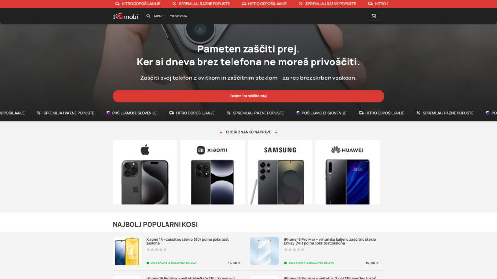 Screenshot of the iLoveMobi ecommerce store (WordPress and WooCommerce).