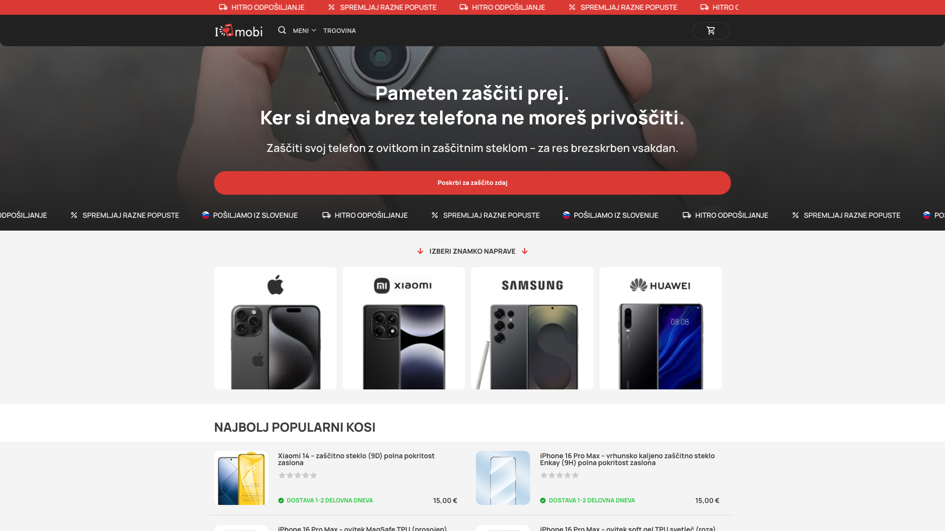 Screenshot of the iLoveMobi ecommerce store (WordPress and WooCommerce).
