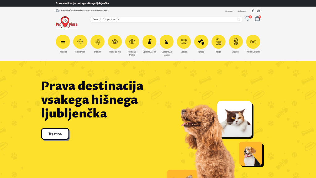 Screenshot of the PetPlace ecommerce store (WordPress and WooCommerce).